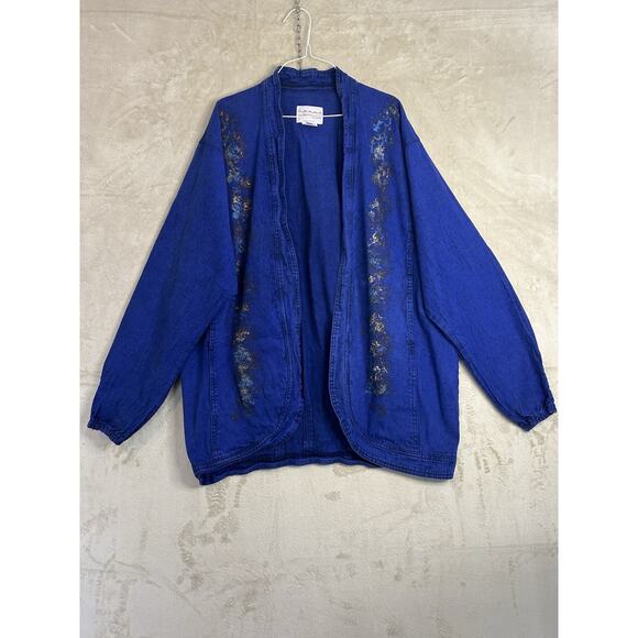 Sundance Denim Wear XL Jacket Oversized Blue Acid Wash Painted Vintage 80's - Picture 1 of 10